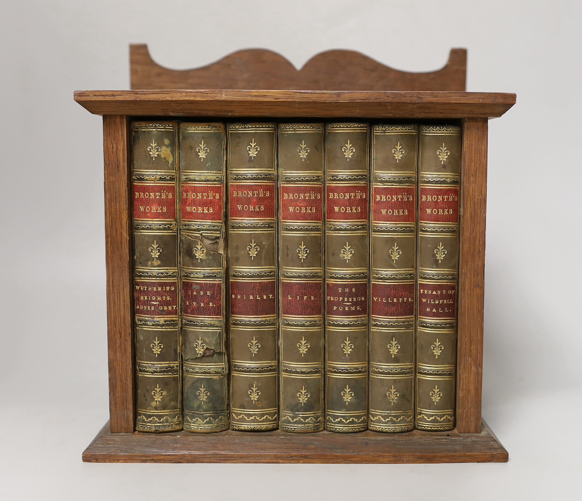 Brontes works in mahogany wall shelf together with J.R.R. Tolkien LOTR trilogy